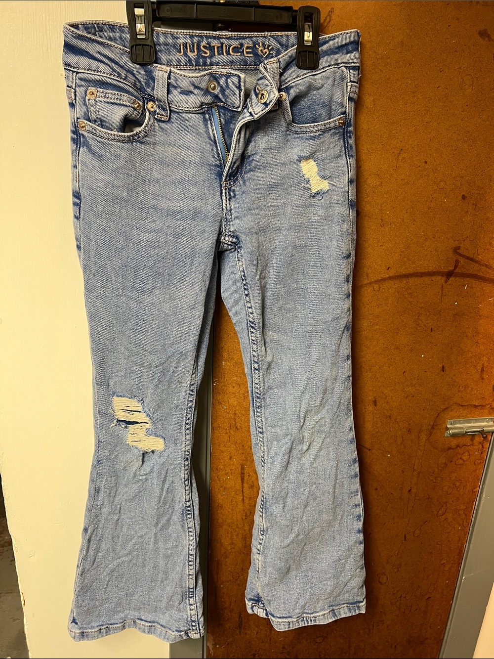 Justice Light Blue Distressed Flare Jeans